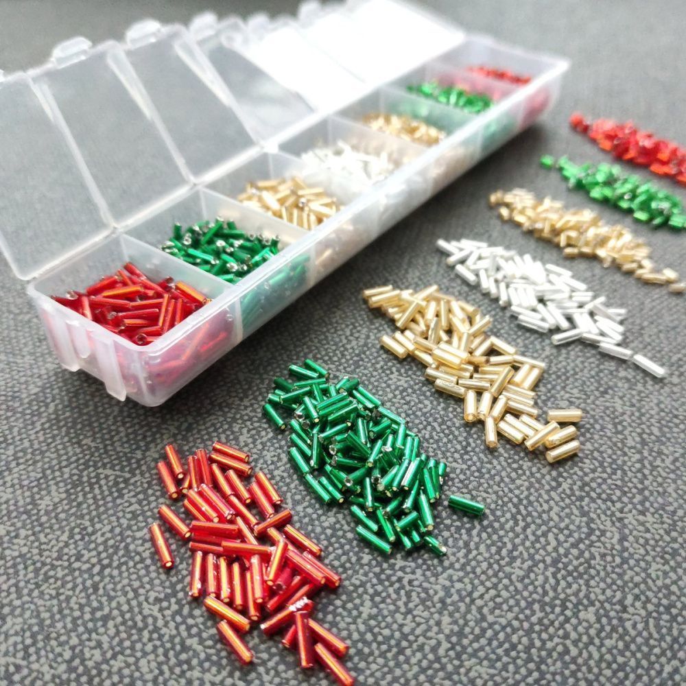 набор бисера стеклярус и рубка "новогодний", 7 цветов