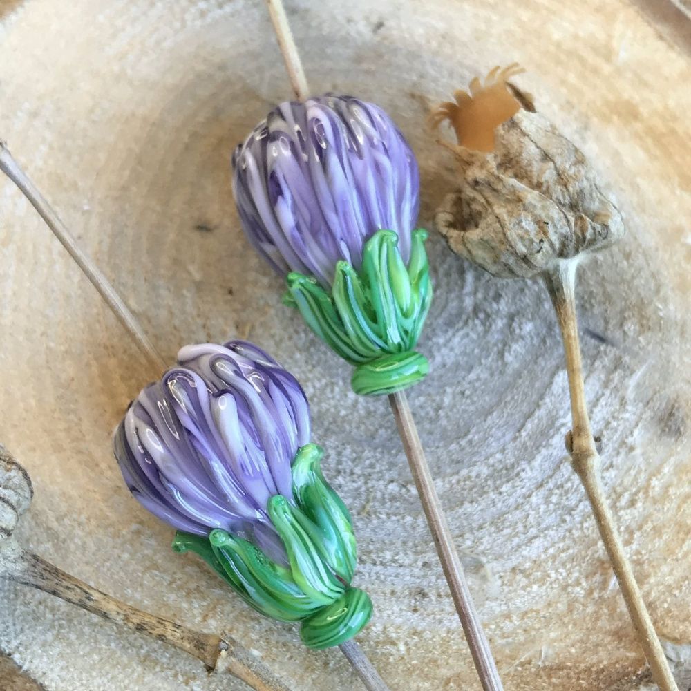 бусина, мурано "чертополох", сиреневый,  22х15 мм