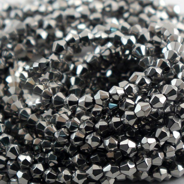 бусина, стекло биконус, цвет серый хром, 4 мм (уп.30+/-5 шт)