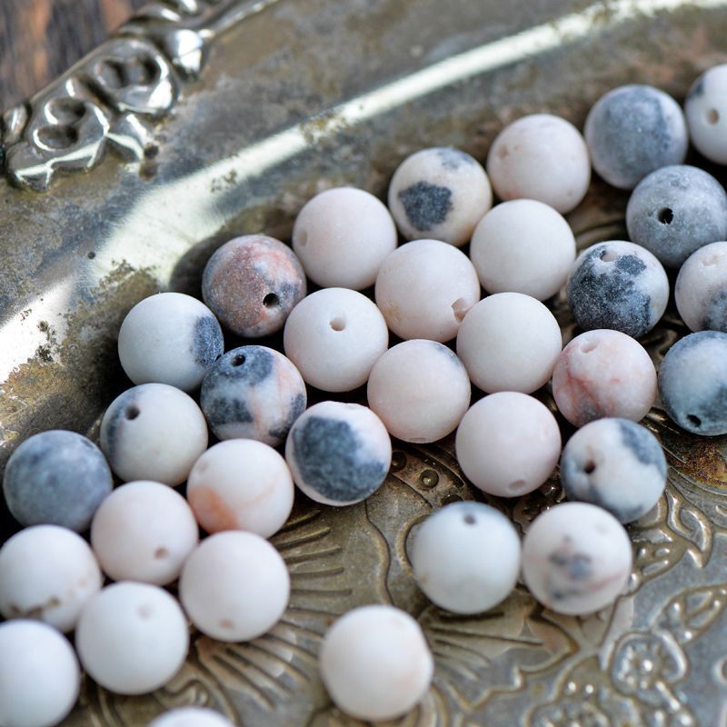 бусина яшма зебра розовая 8, матовая, цвет черный/розовый, колорир., 8 мм (стренд 12 шт.)