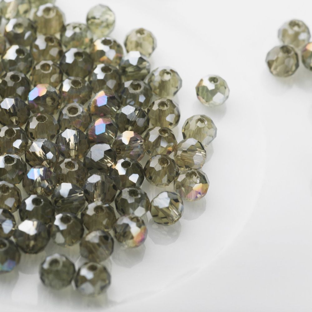 бусина, стекло абакус 4, граненая, цвет болотный зеленый радужный, 4x3 мм (уп 50+/-10 шт)
