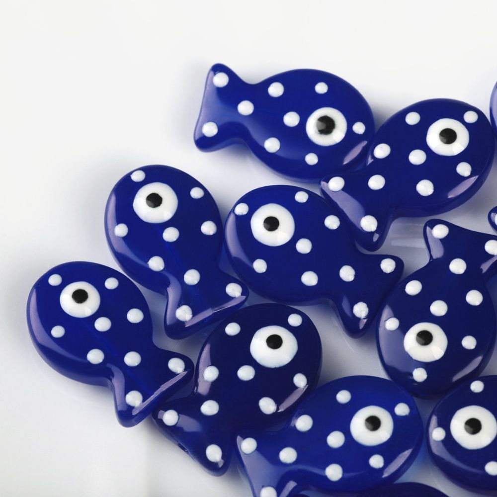 бусина, лэмпворк "рыбка", стекло/эмаль, цвет синий, 19.5x12.5x6-6.5 мм