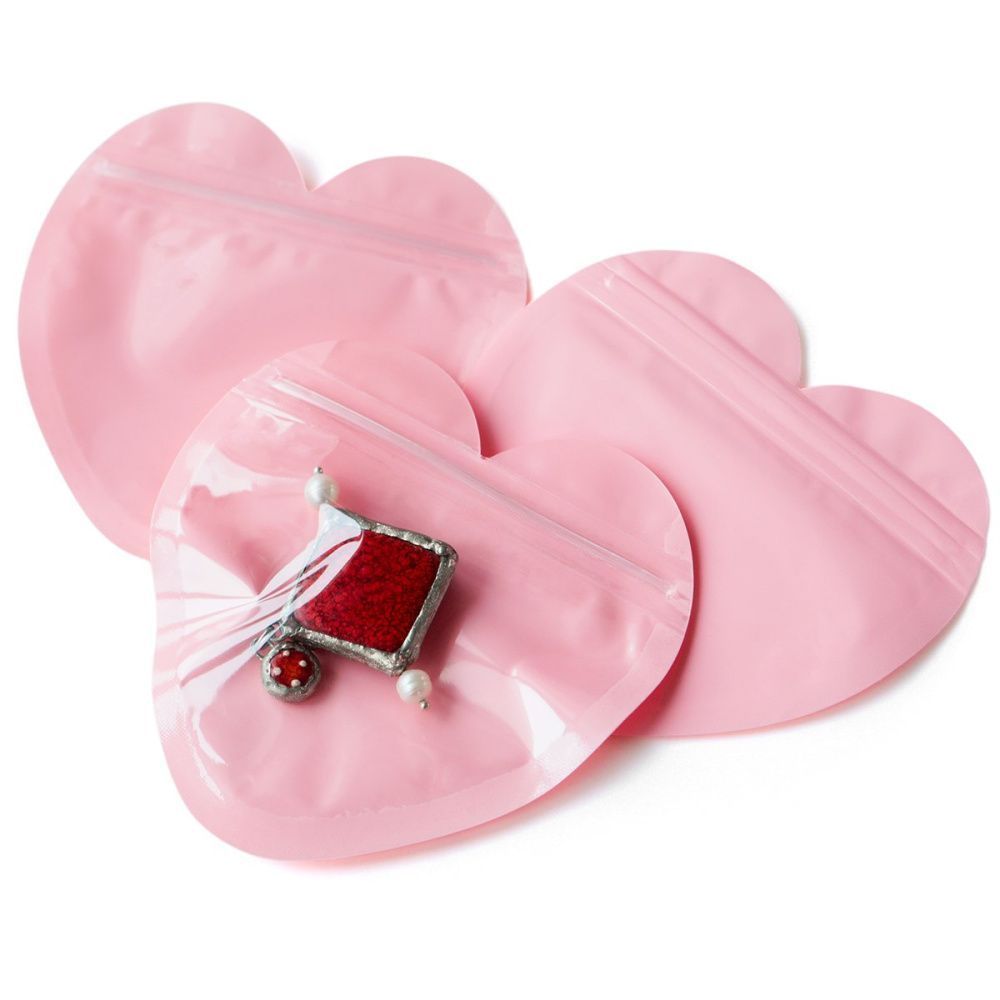 зип-пакет "сердце" для упаковки, цвет розовый, 10x10 см