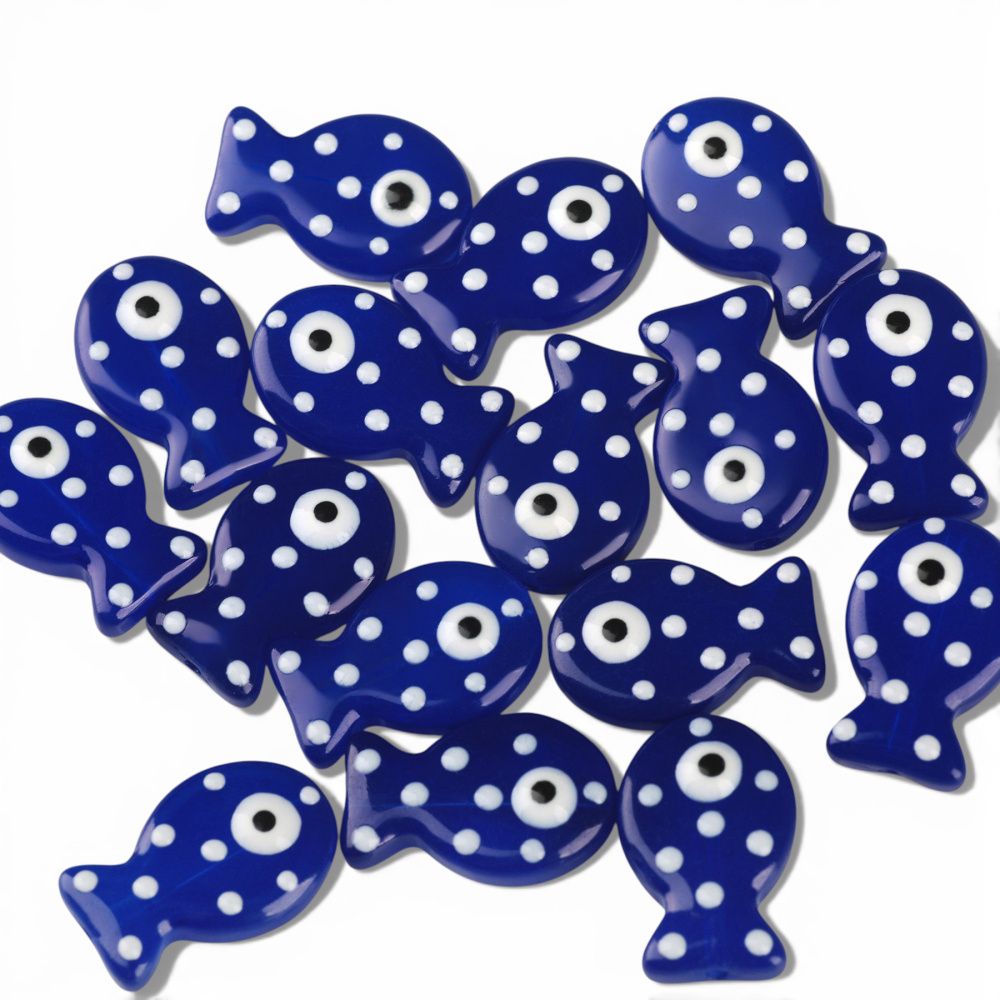 бусина, лэмпворк "рыбка", стекло/эмаль, цвет синий, 19.5x12.5x6-6.5 мм