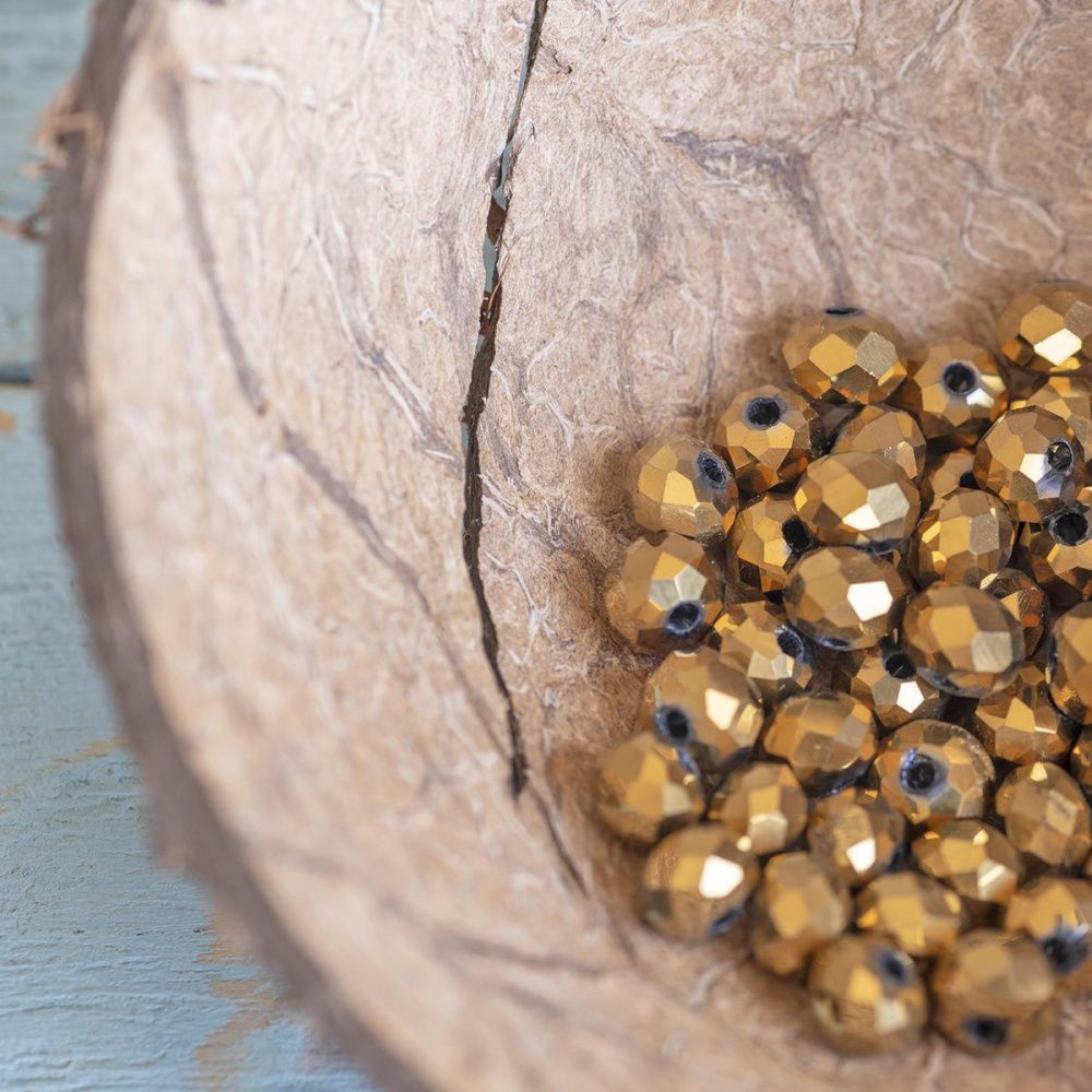 бусина, стекло абакус 6, граненая, цвет золотой зеркальный, 6х5 мм