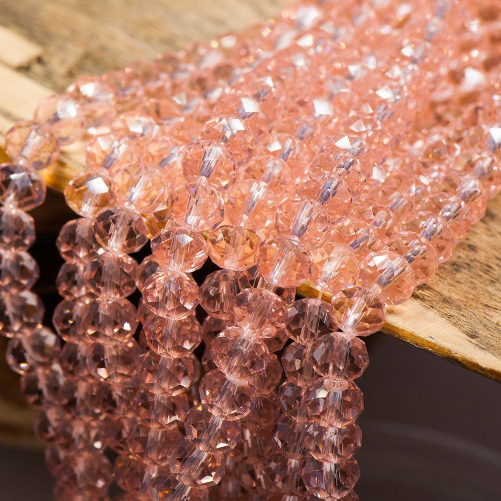 бусина, стекло абакус 8, граненая, цвет бледно-розовый, 8х6 мм