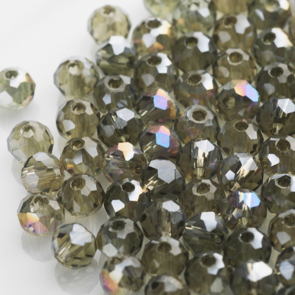 бусина, стекло абакус 4, граненая, цвет болотный зеленый радужный, 4x3 мм (уп 50+/-10 шт)