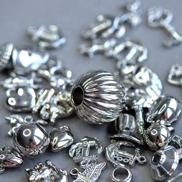 микс акриловый разной формы, им. металла, цвет платина (уп 20 г)