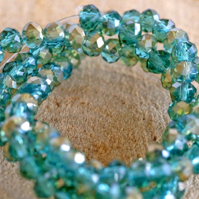 бусина, стекло абакус 3,5, граненая, цвет аквамарин радужный, 3.5х2.5 мм (уп 50+/-10 шт)