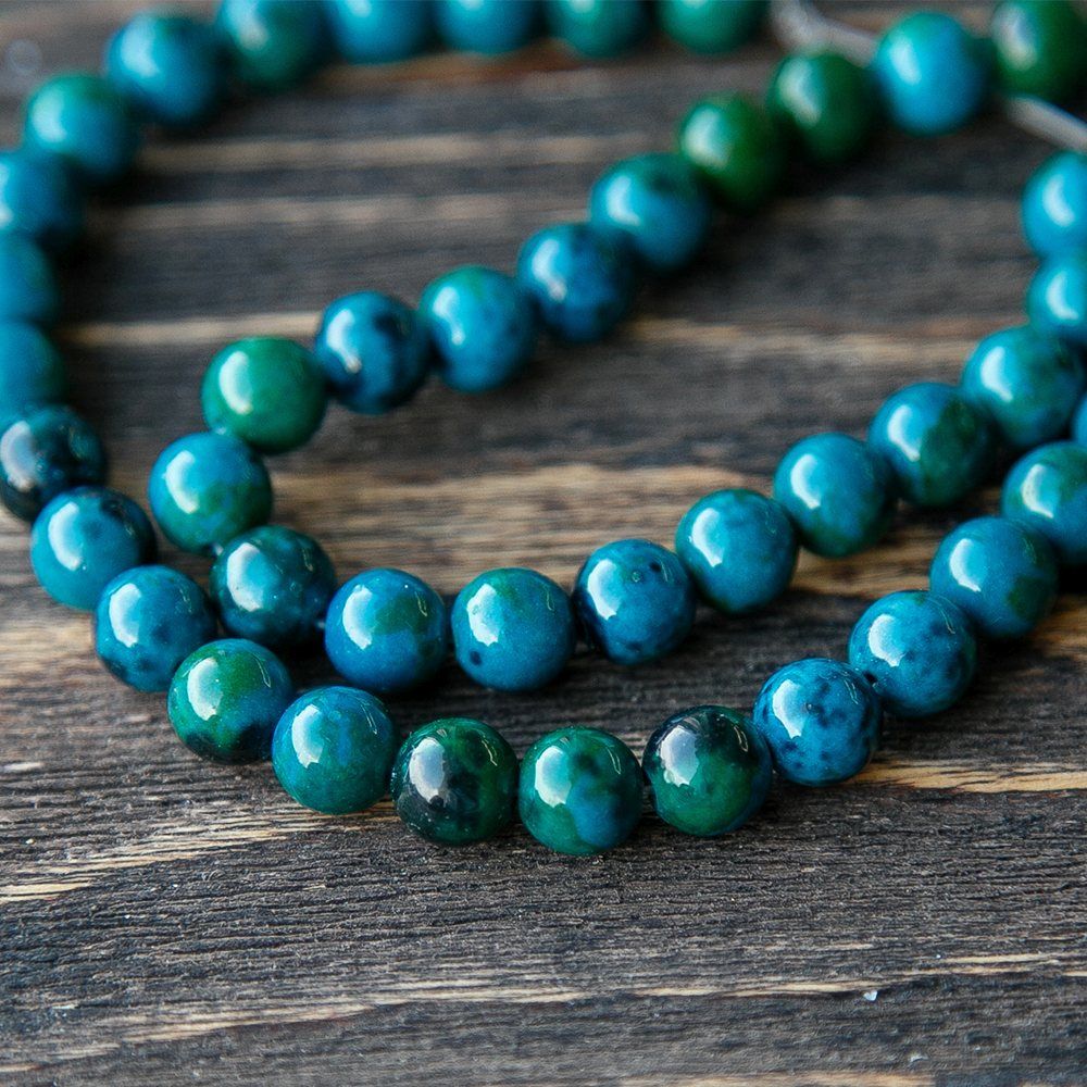 бусина хризоколла 8,2-8,6, цвет сине-зеленый, колорир., 8,2-8,6 мм (стренд 12 шт.)