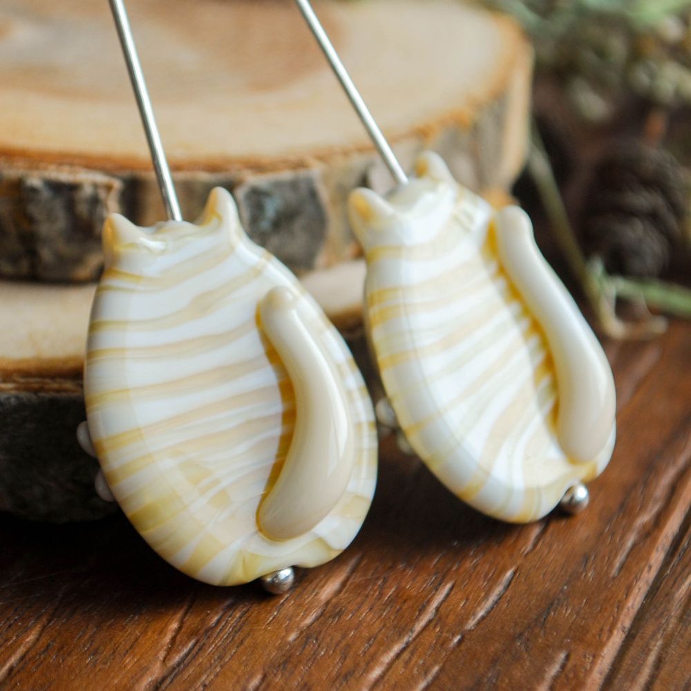 бусина, мурано "кот с рыбой - рыжий", фигурная, 30х25 мм