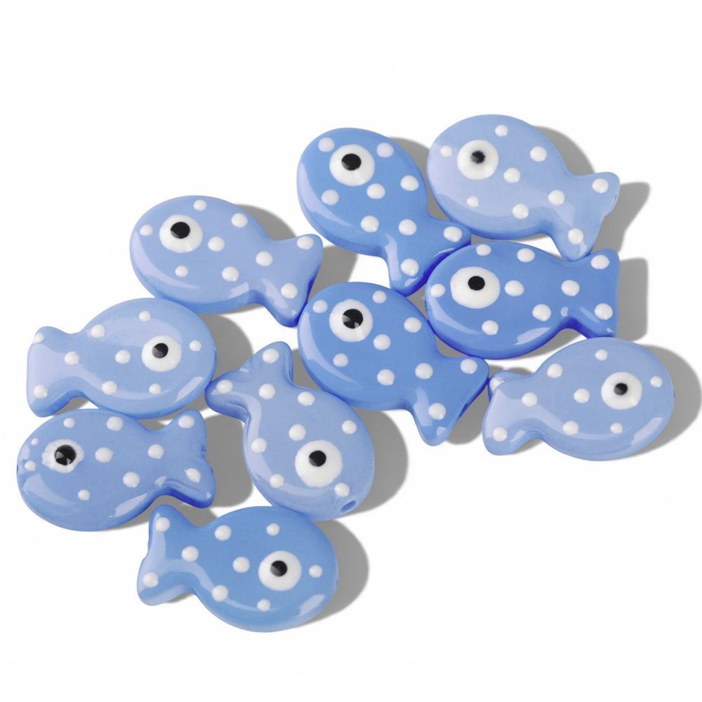 бусина, лэмпворк "рыбка", стекло/эмаль, цвет сиренево-голубой, 19.5x12.5x6-6.5 мм