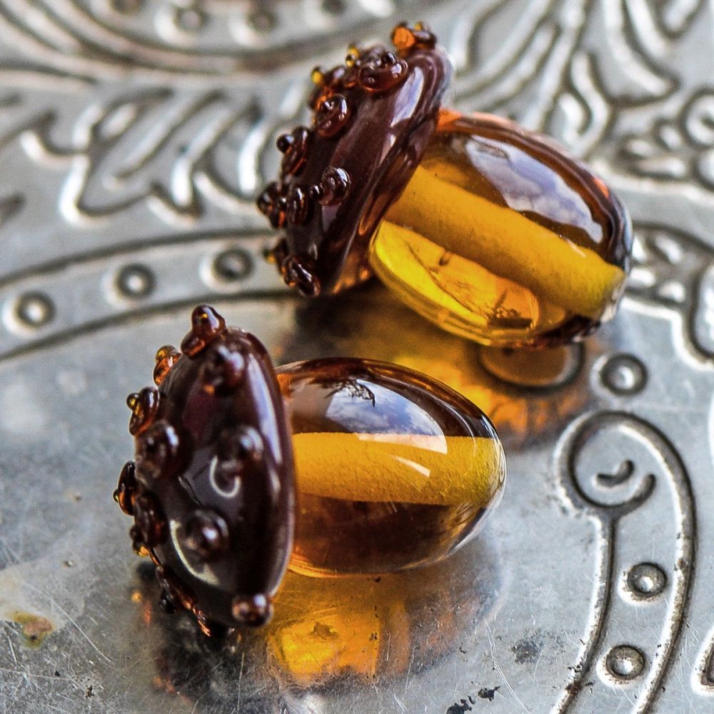 бусина, мурано "желудь", светлый янтарь, 15х12 мм