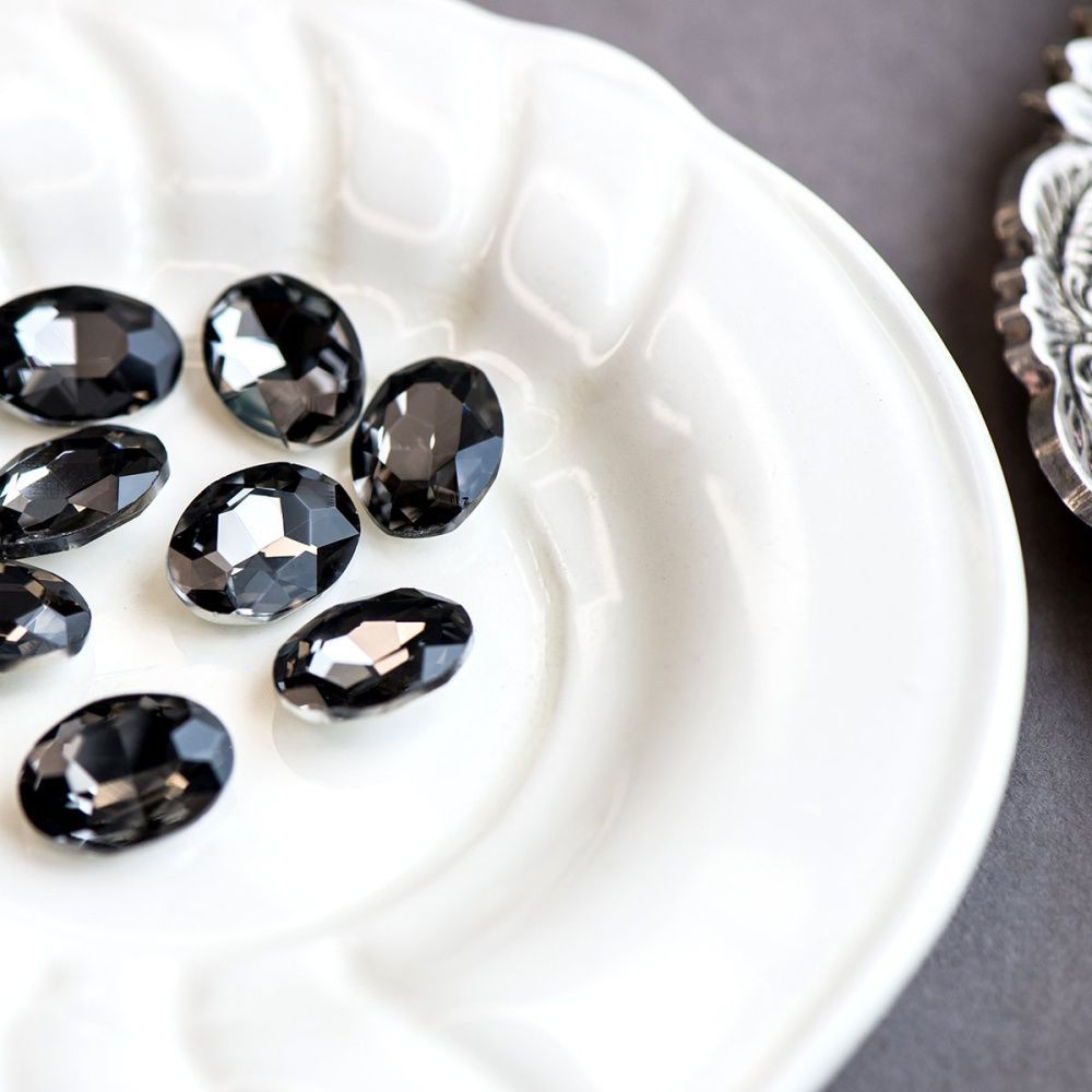 кабошон стекло кристалл, овальный, цвет black diamond, 18х13 мм