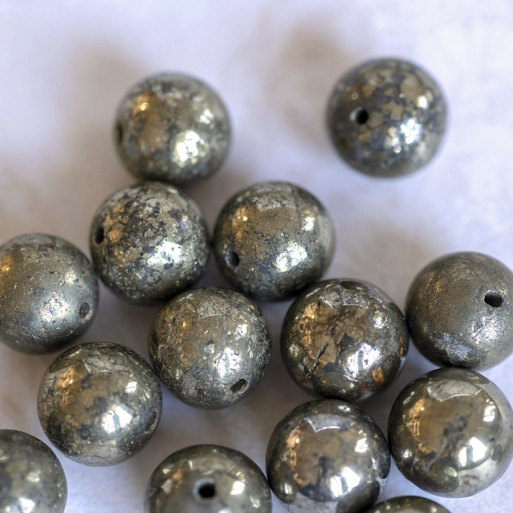 бусина пирит 10, цвет оливково-серый, 10 мм (стренд 10 шт.)