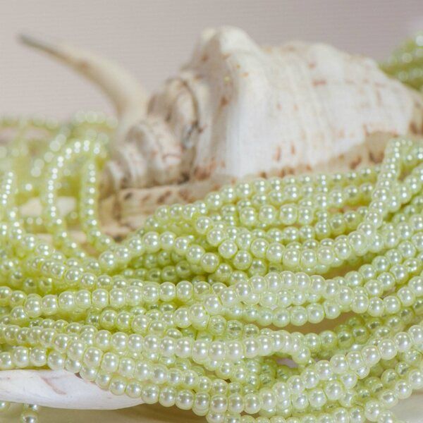 бусина, имитация жемчуга, стекло 4, цвет бледно-зеленый, 4 мм (уп 50+/-5 шт)