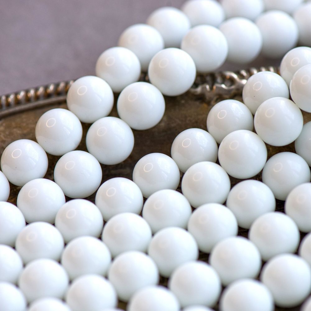 бусина, стекло 12, цвет белый, 12 мм