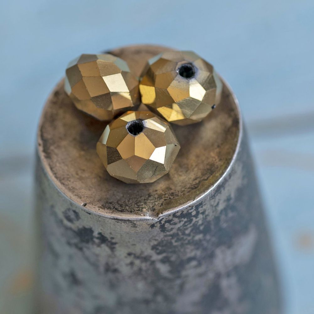 бусина, стекло абакус 10, граненая, цвет светло-золотой зеркальный, 10х7.5 мм