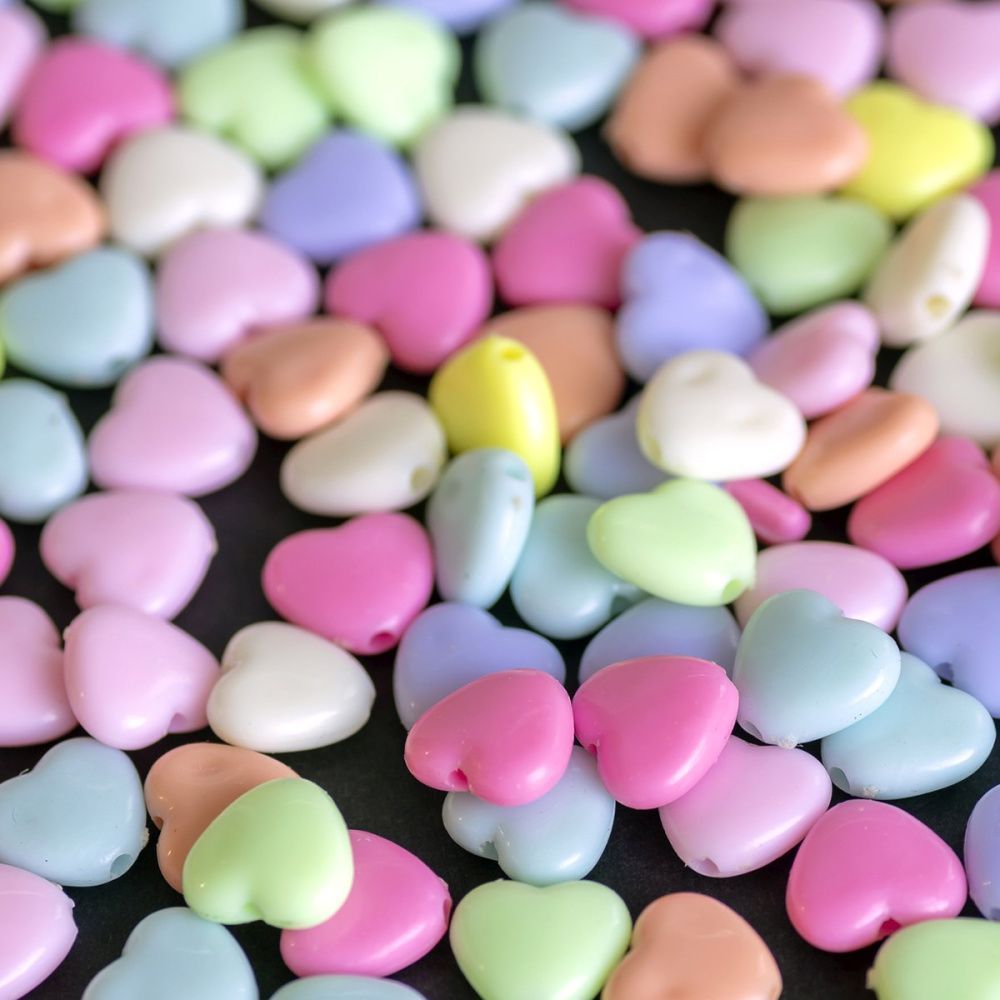 бусина, акрил "пастель-сердечко", цветовой микс, 11x12x5 мм