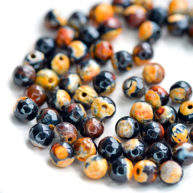 бусина агат 6, граненый, цвет желтый/черный, колорир., 6 мм (стренд 18 шт.)