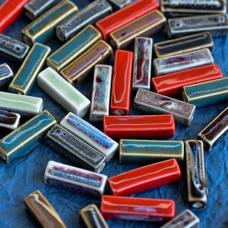 бусина, керамика "блок-антик", цветовой микс, 25-29x7-10x7-10 мм