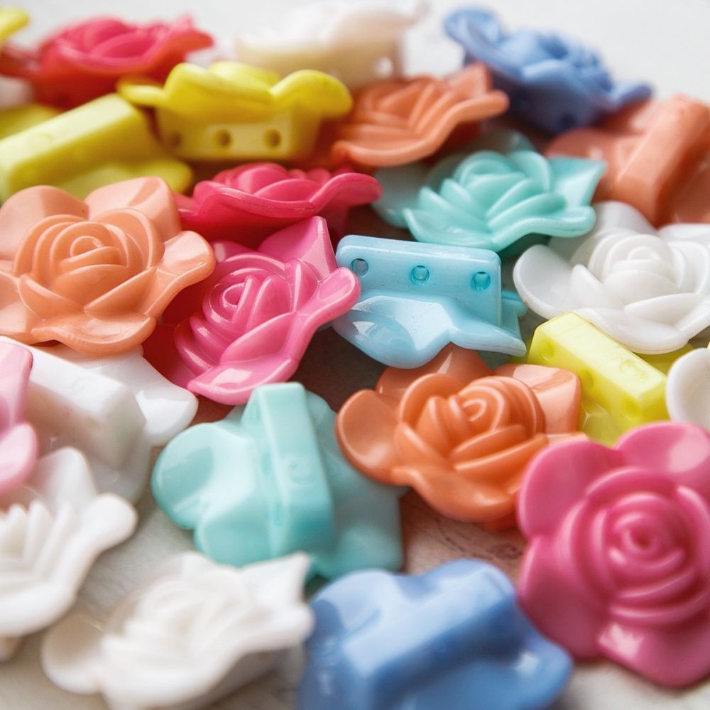 бусина, акрил "цветок пятилистник", цветовой микс, 33x33x13.5 мм