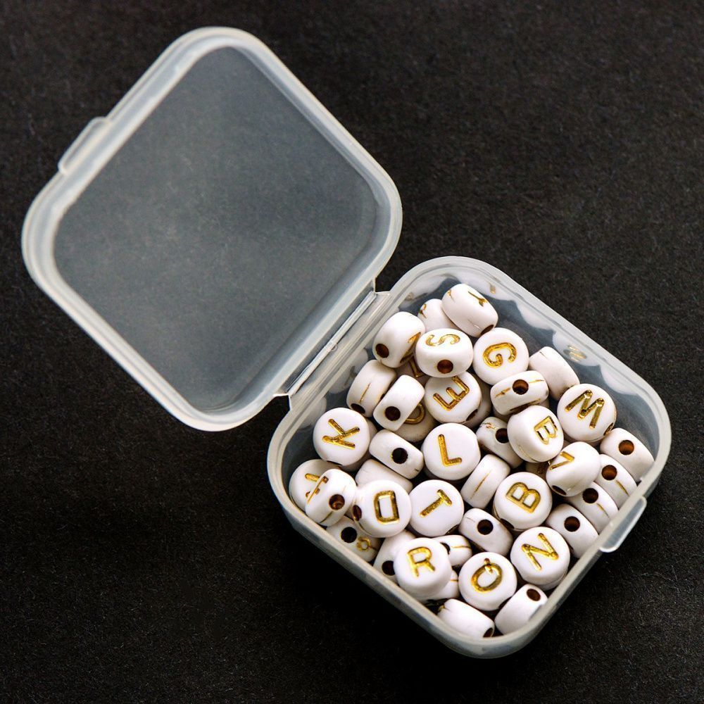 набор бусин плоских 52 шт. с буквами, английский алфавит, белый/золото
