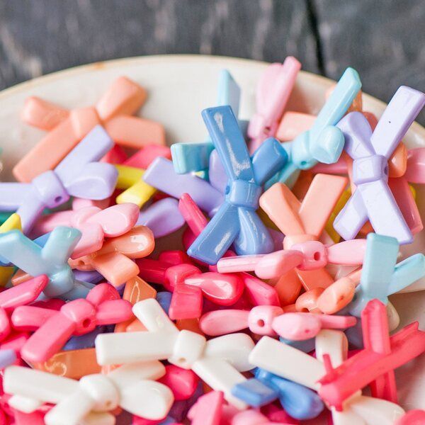 бусина, акрил "пастельный бантик", цветовой микс, 34.5x19x6 мм