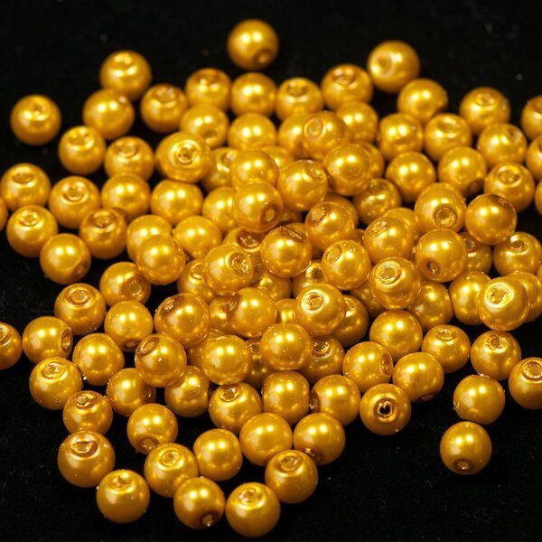 бусина, имитация жемчуга, стекло 6, цвет золотистый, 6 мм (уп 30 шт)