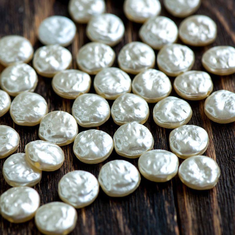 бусина, имитация жемчуга "флэт", акрил, цвет сливочный, 14.5x14.5x5.5 мм