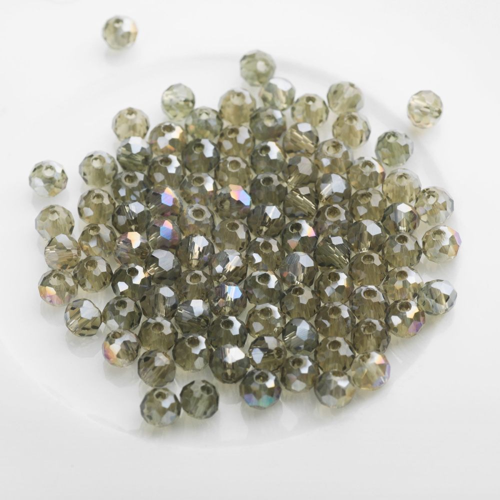 бусина, стекло абакус 4, граненая, цвет болотный зеленый радужный, 4x3 мм (уп 50+/-10 шт)