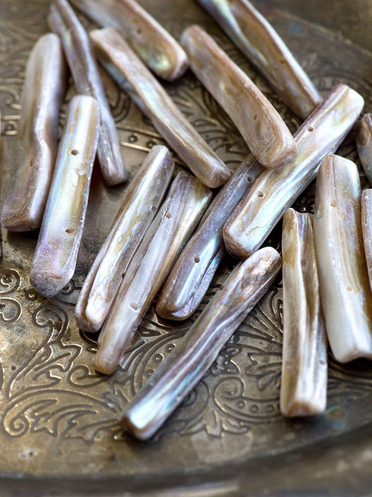 бусина из ракушки, "багет", цвет светло-коричневый, размерный микс