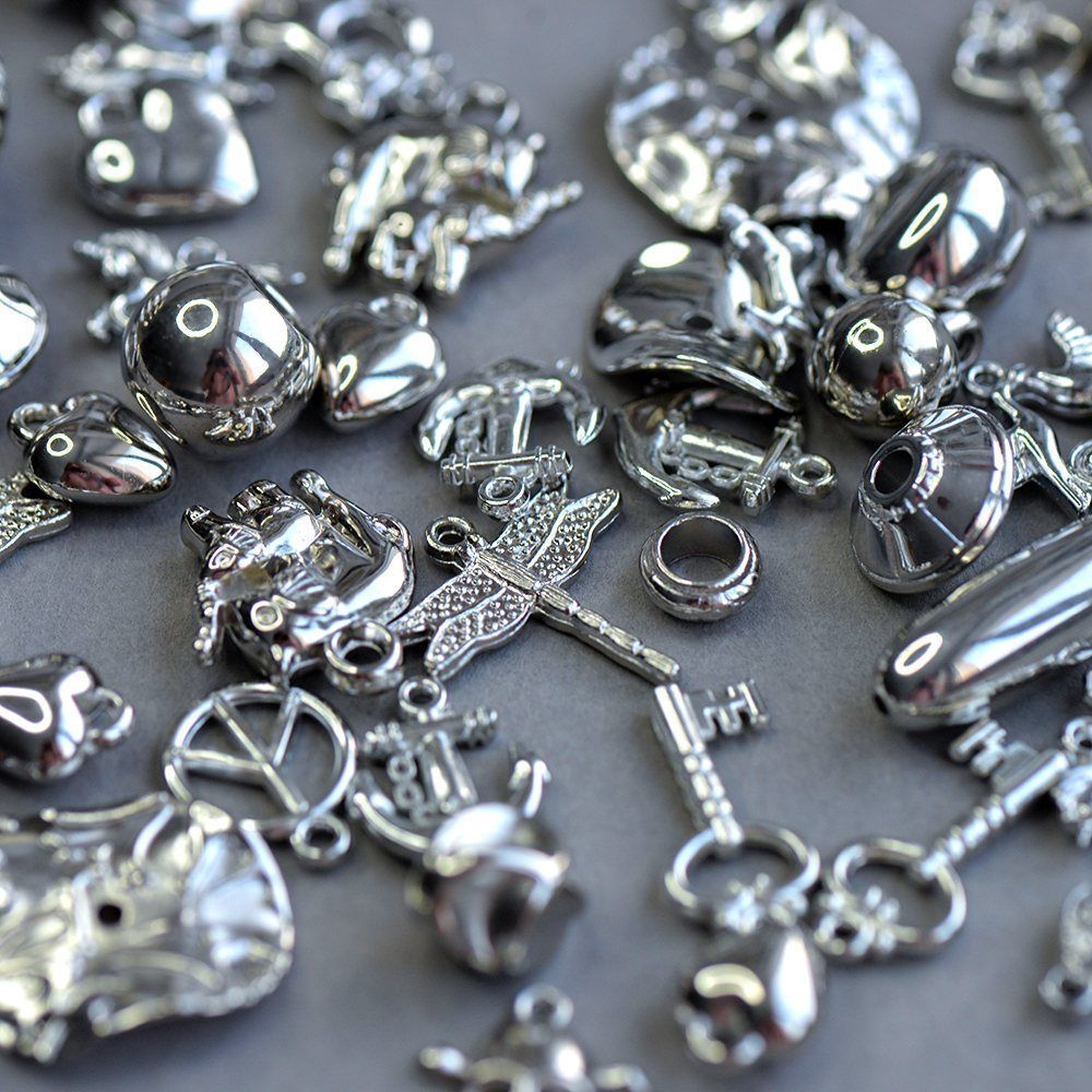 микс акриловый разной формы, им. металла, цвет платина (уп 20 г)