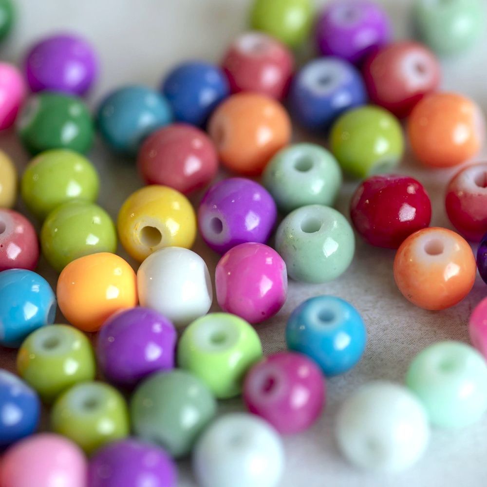 бусина, стекло "бейкер", цветовой микс, 6 мм