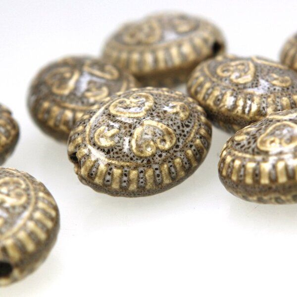 бусина, керамика "антик", овальная, цвет песочный, 20х23х13 мм