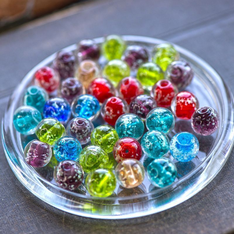 бусина, лэмпворк "сияние", стекло, цветовой микс, 12 мм, светятся в темноте