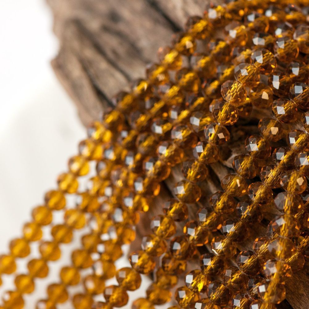 бусина, стекло абакус 6, граненая, цвет желто-оранжевый, 6х4 мм