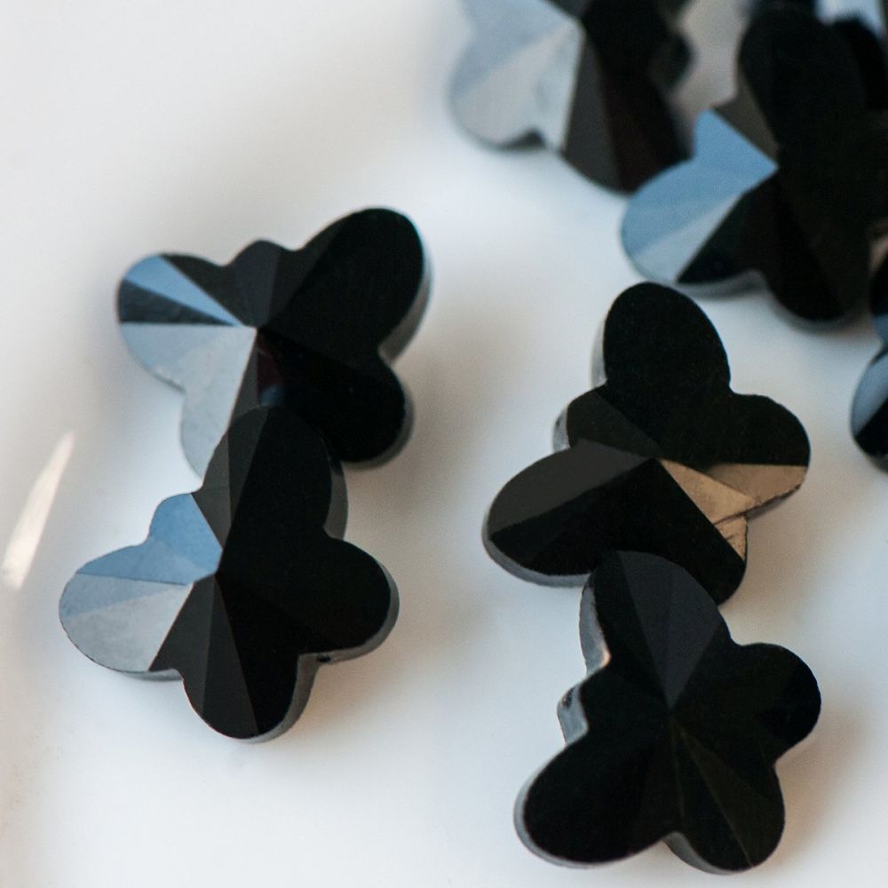 бусина, стекло, "бабочка", граненая, цвет черный, 11.5х14.5х8 мм