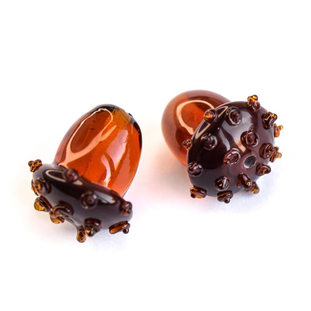 бусина, мурано "желудь", темный янтарь, 15х12 мм