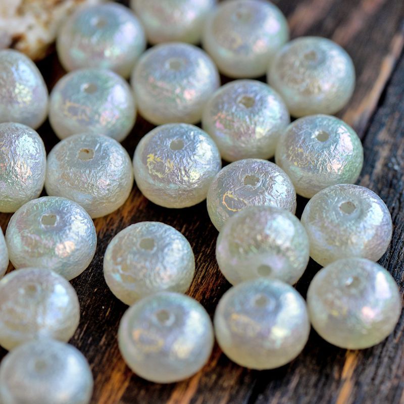 бусина, имитация хлопкового жемчуга, абакус, акрил, белый ав, 14.5x10 мм