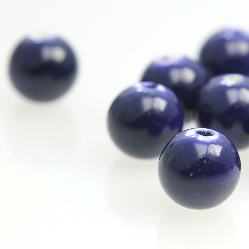 бусина, керамика 12, цвет темно-синий, 12 мм
