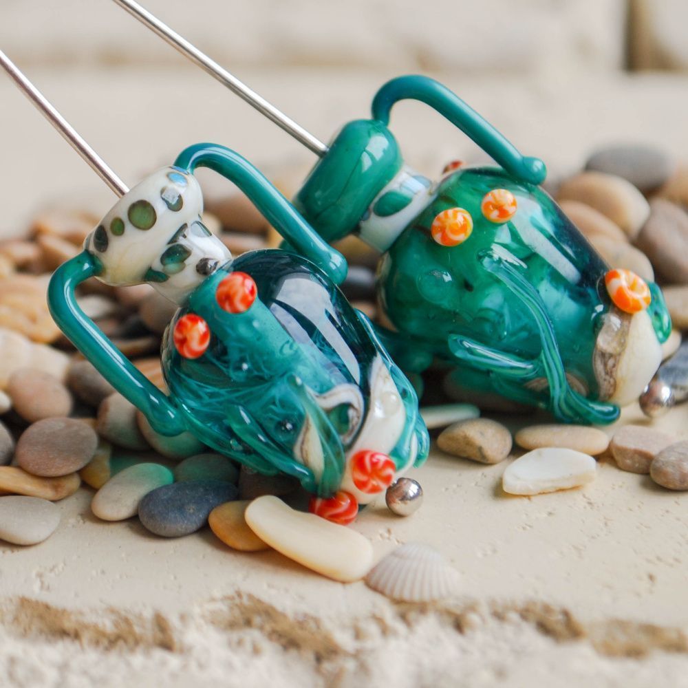 бусина, мурано "амфора-пляж", сине-зеленый