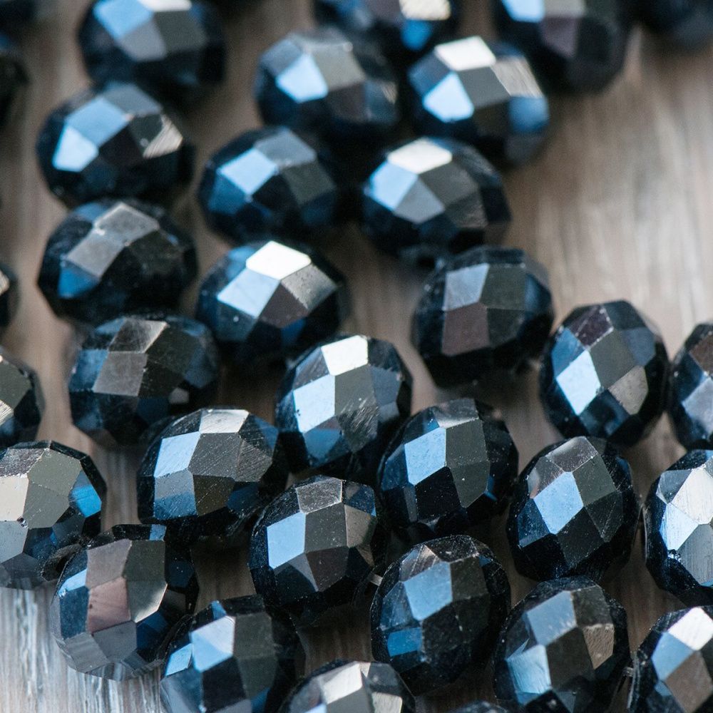 бусина, стекло абакус 10, граненая, цвет гематитовый, 10х7 мм 