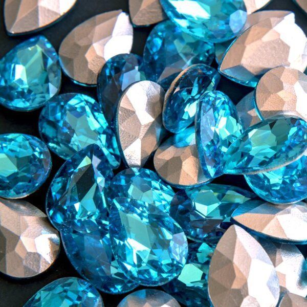 кабошон стекло кристалл, каплевидный, цвет aquamarine, 18х13 мм