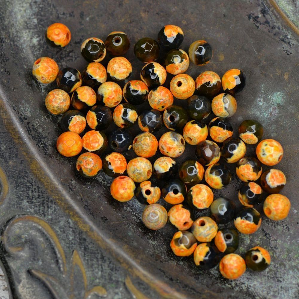 бусина агат 6, граненый, цвет желтый/черный, колорир., 6 мм (стренд 18 шт.)