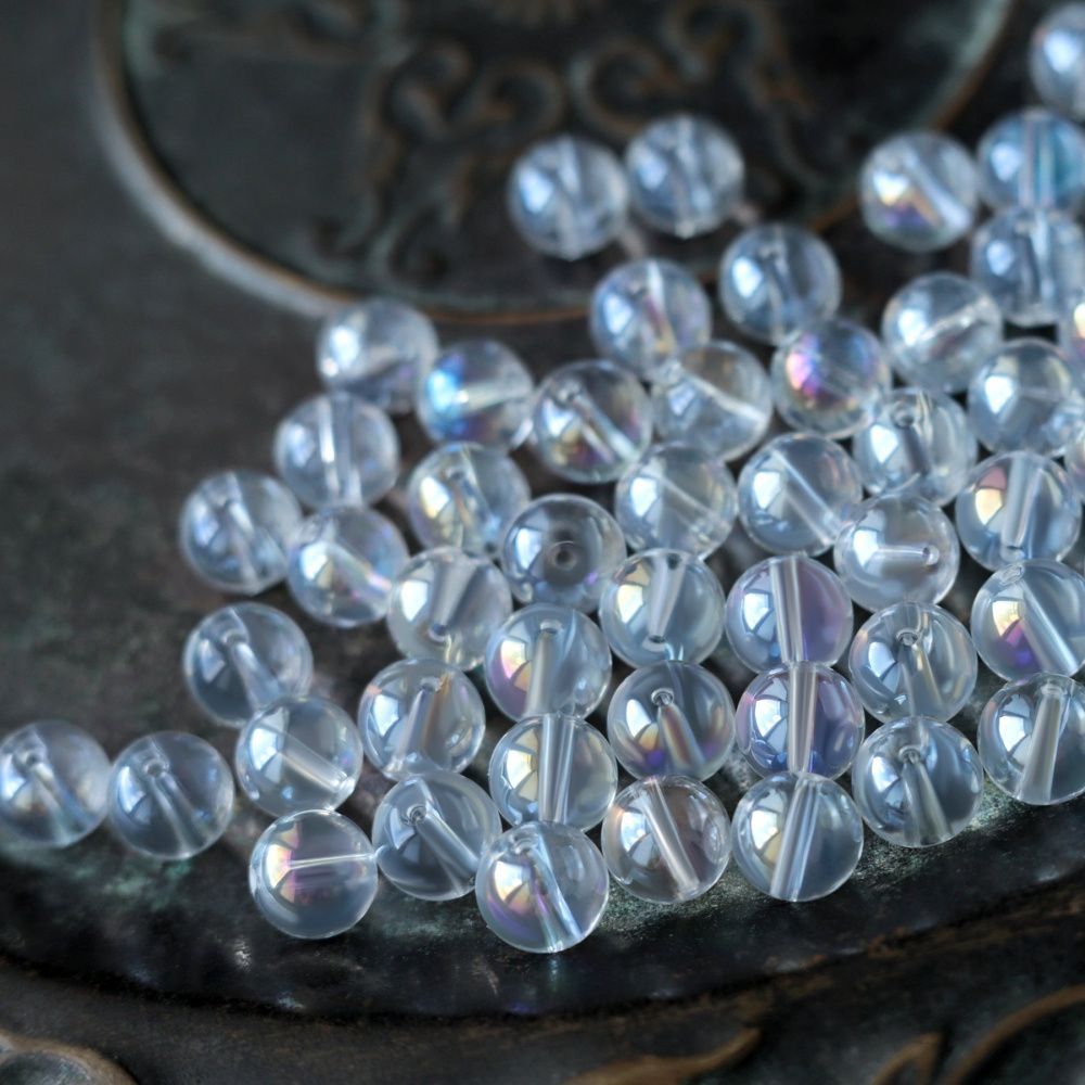 бусина, стекло 10, цвет прозрачный ав, 10 мм