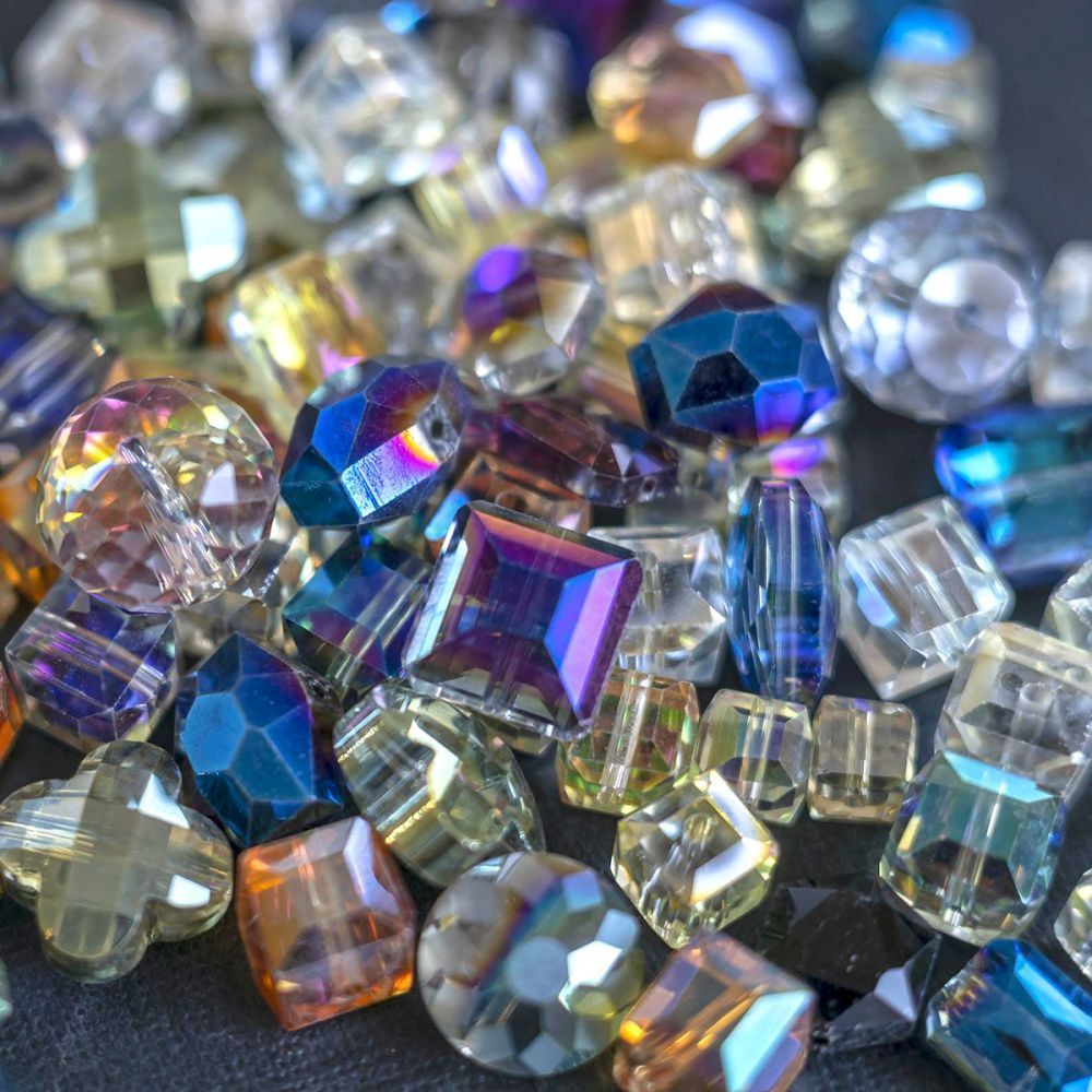 бусина "электра", граненая, стекло, цветовой микс радужный, размерный микс (уп 10 г)