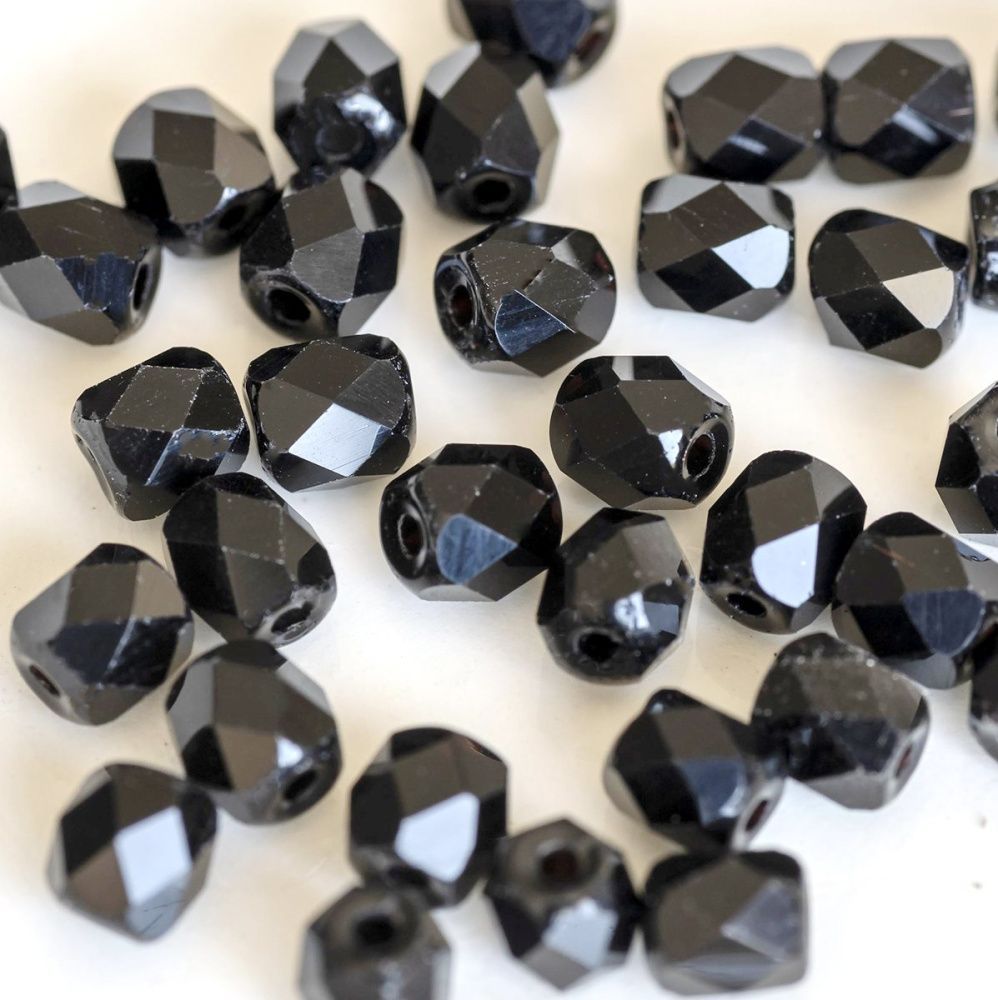 бусина, стекло бочонок 4, граненая, цвет черный, 4x4 мм (уп 30+/-5 шт)