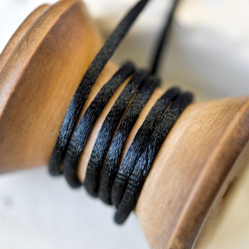 шнур атласный для кумихимо, цвет черный, 2 мм