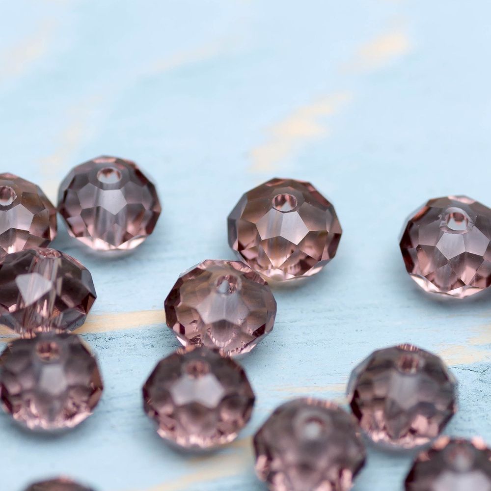 бусина, стекло абакус 8, граненая, цвет светло-сиреневый, 8х6 мм